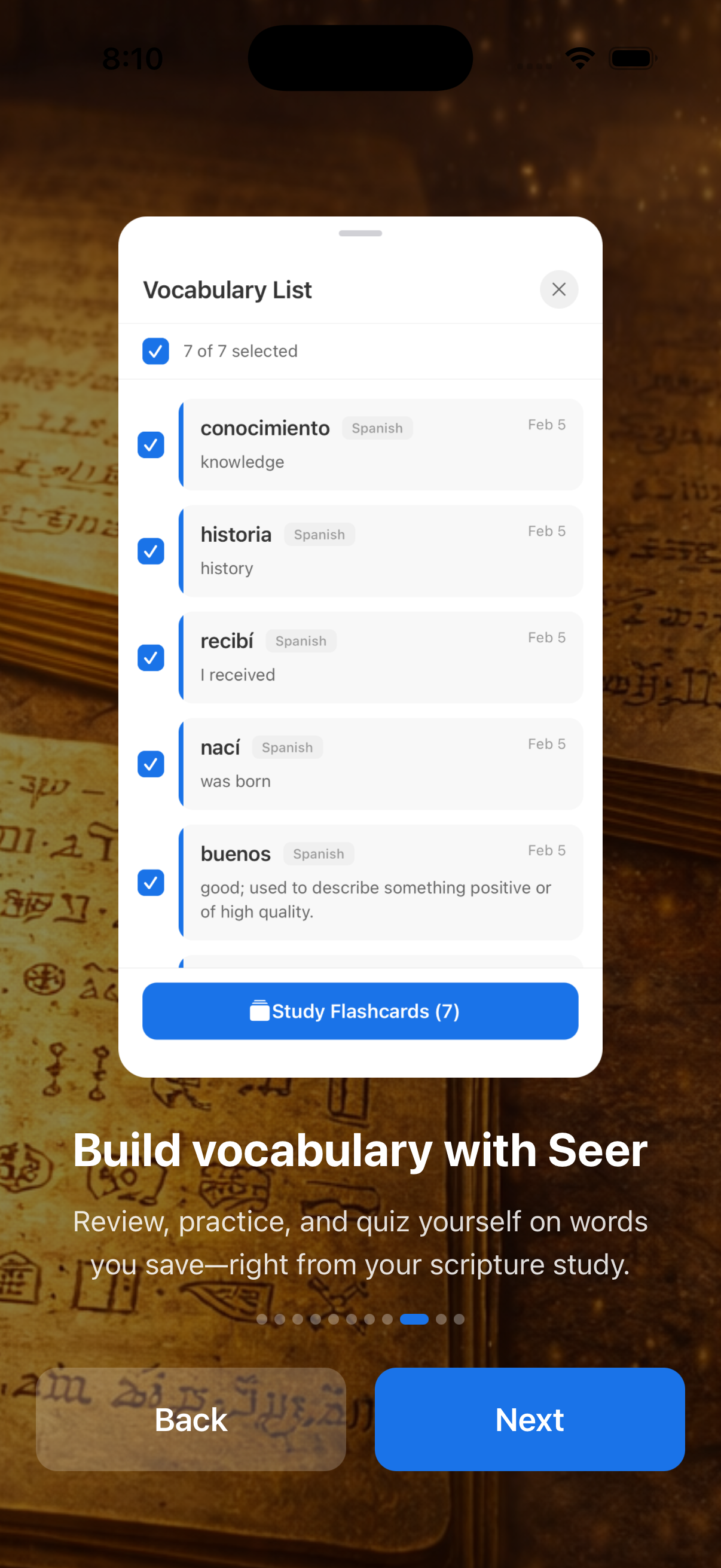 Vocabulary list feature